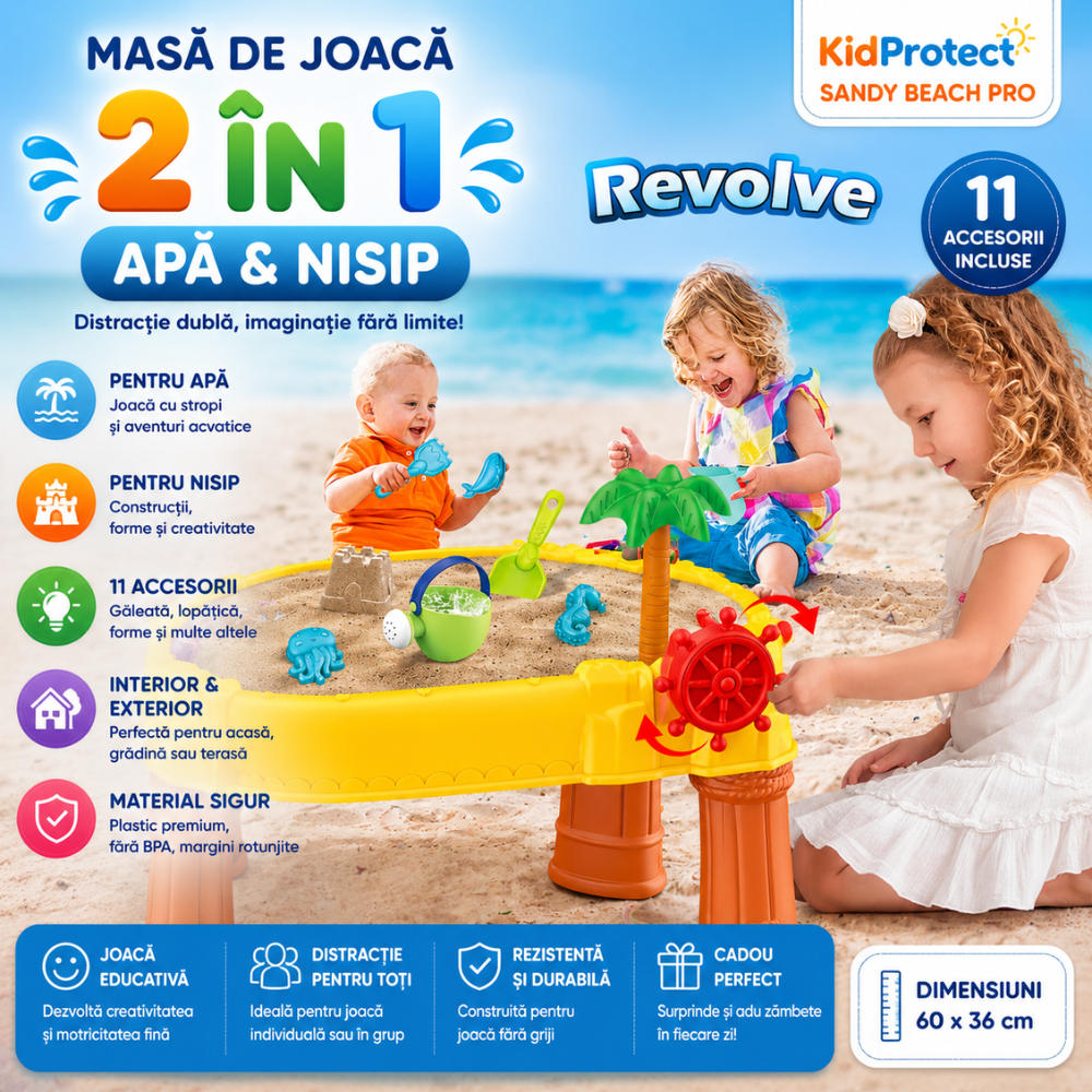 Masuta de Joaca Copii 2 in 1 Pentru Nisip si Apa KidProtect Sandy Beach Pro