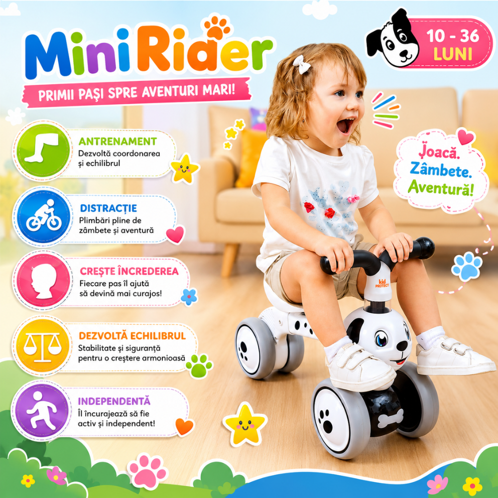Bicicleta Fara Pedale Catelus Copii KidProtect MiniRider