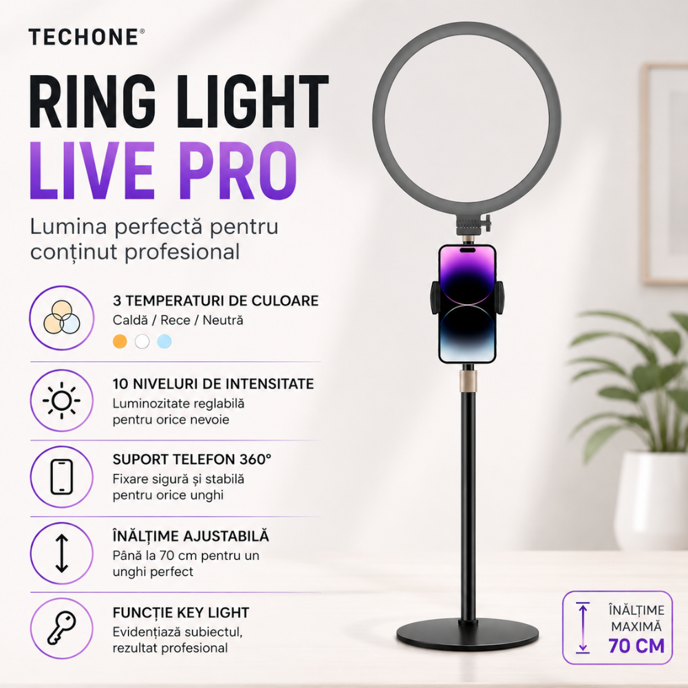 Lampa Circulara Ring Light Profesionala Techone Live Pro