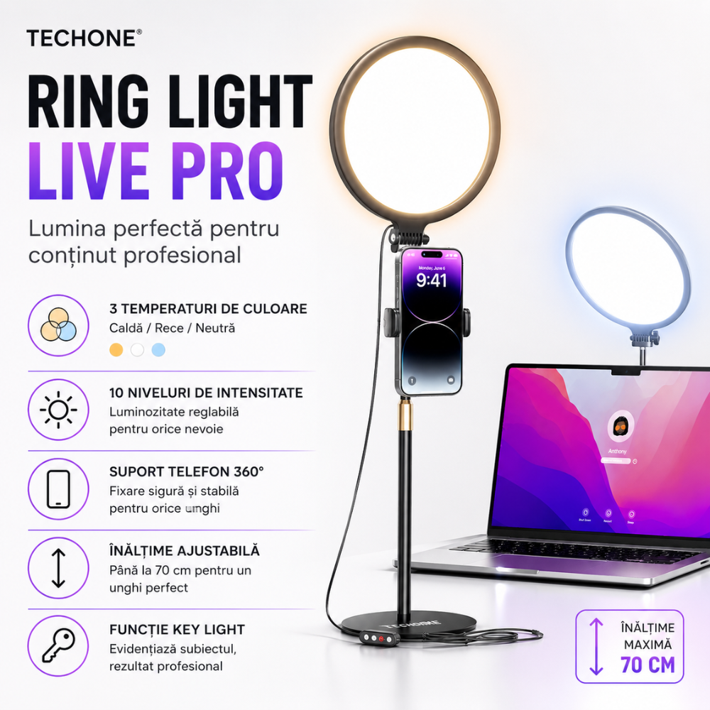 Lampa Circulara Ring Light Profesionala Techone Live Pro