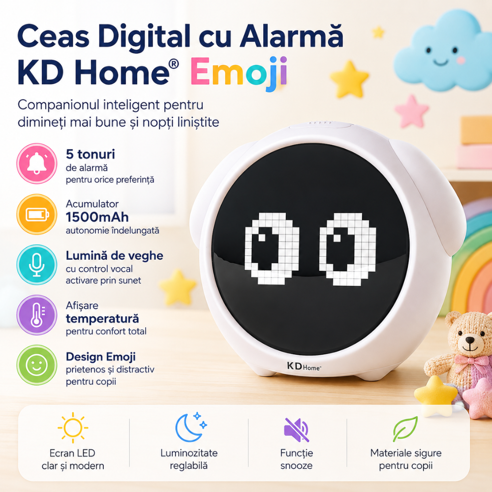 Ceas digital cu alarma copii KD Home Emoji