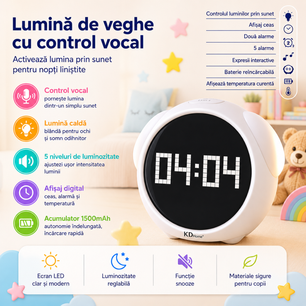 Ceas digital cu alarma copii KD Home Emoji