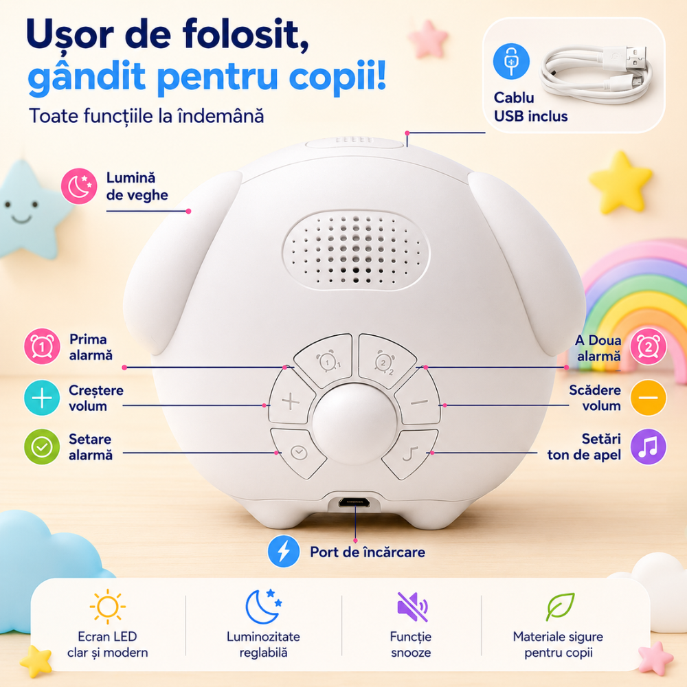 Ceas digital cu alarma copii KD Home Emoji
