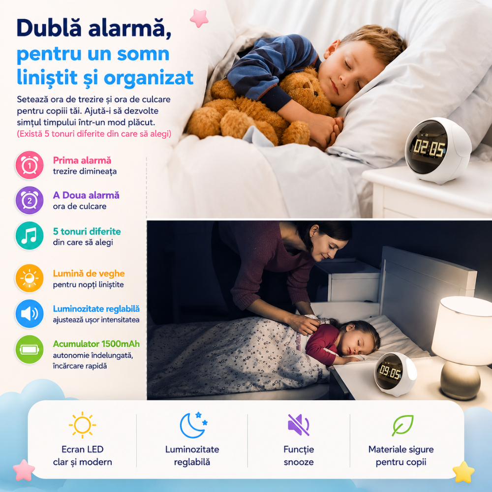Ceas digital cu alarma copii KD Home Emoji