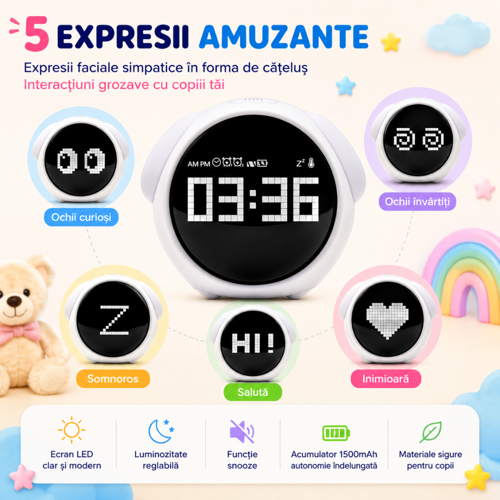 Ceas digital cu alarma copii KD Home Emoji