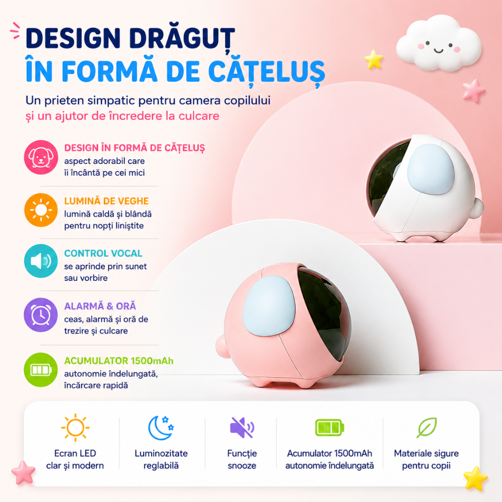 Ceas digital cu alarma copii KD Home Emoji