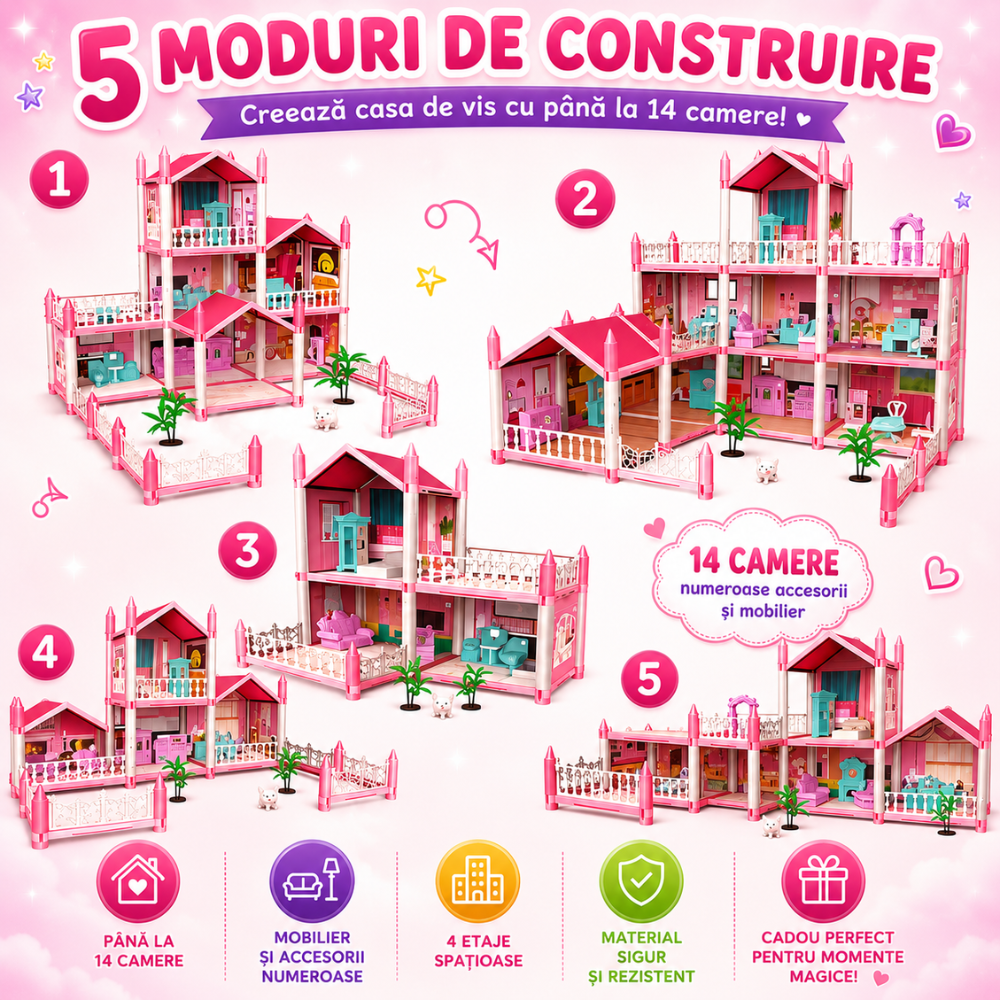 Casuta Papusi Copii Fetite Kidprotect Tiny Doll Retreat, Roz