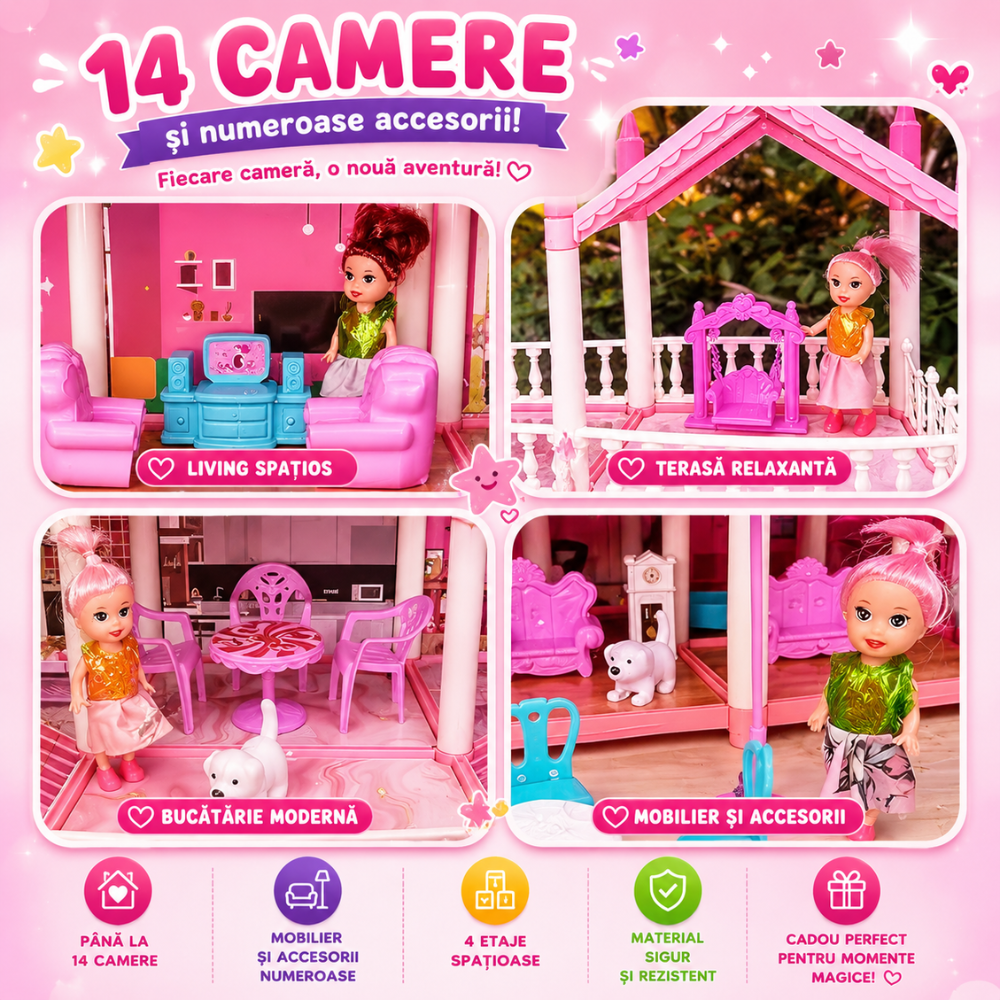 Casuta Papusi Copii Fetite Kidprotect Tiny Doll Retreat, Roz