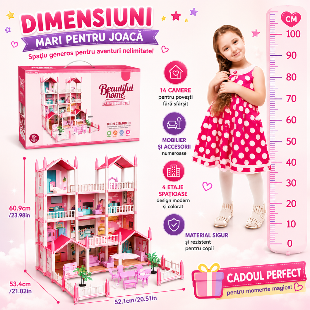 Casuta Papusi Copii Fetite Kidprotect Tiny Doll Retreat, Roz