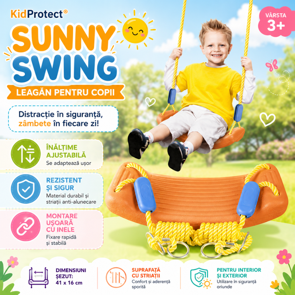 Leagan Pentru Copii KidProtect Sunny Swing, Maro