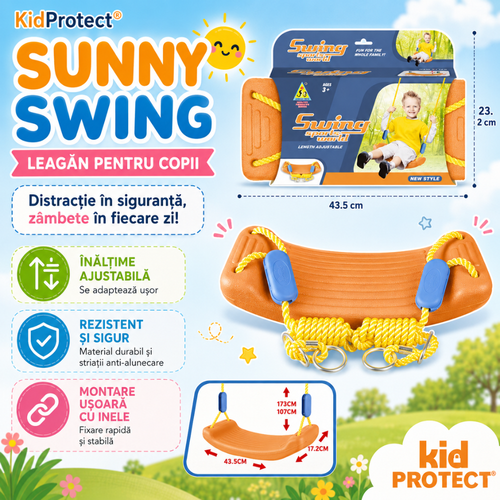 Leagan Pentru Copii KidProtect Sunny Swing, Maro