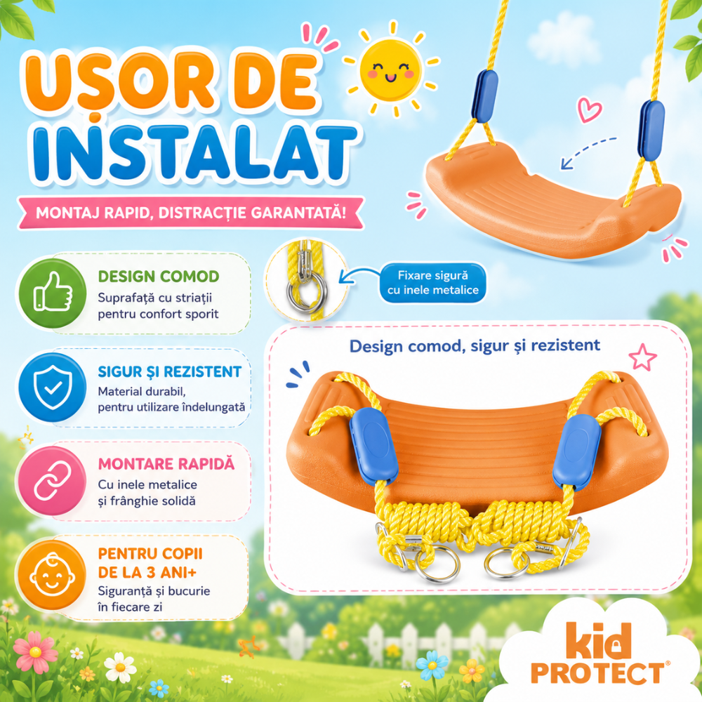 Leagan Pentru Copii KidProtect Sunny Swing, Maro