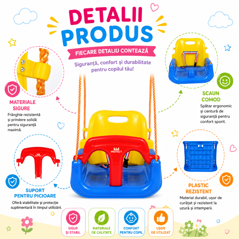 Leagan Copii 3 in 1 de Exterior si Interior KidProtect Swing Buddy