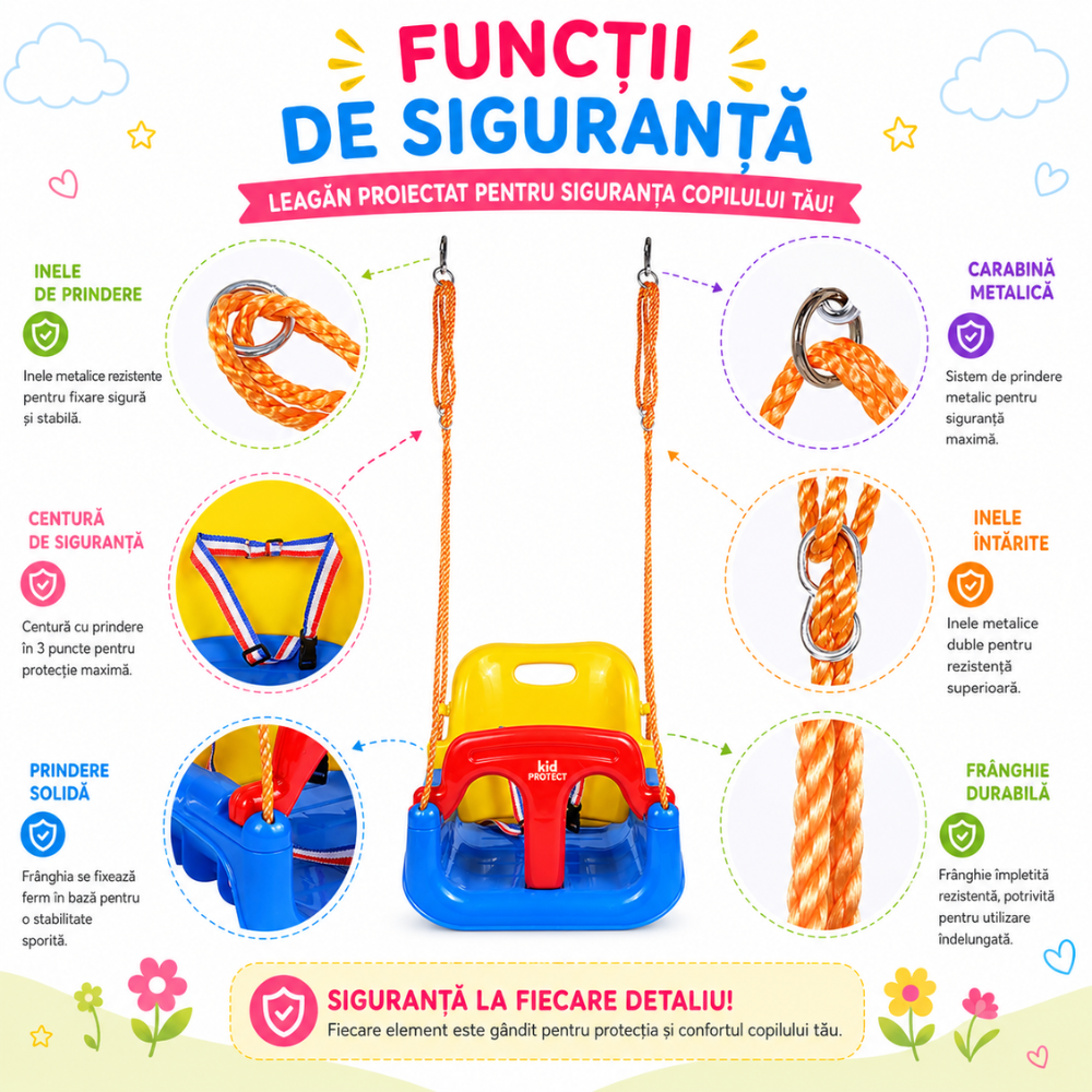 Leagan Copii 3 in 1 de Exterior si Interior KidProtect Swing Buddy