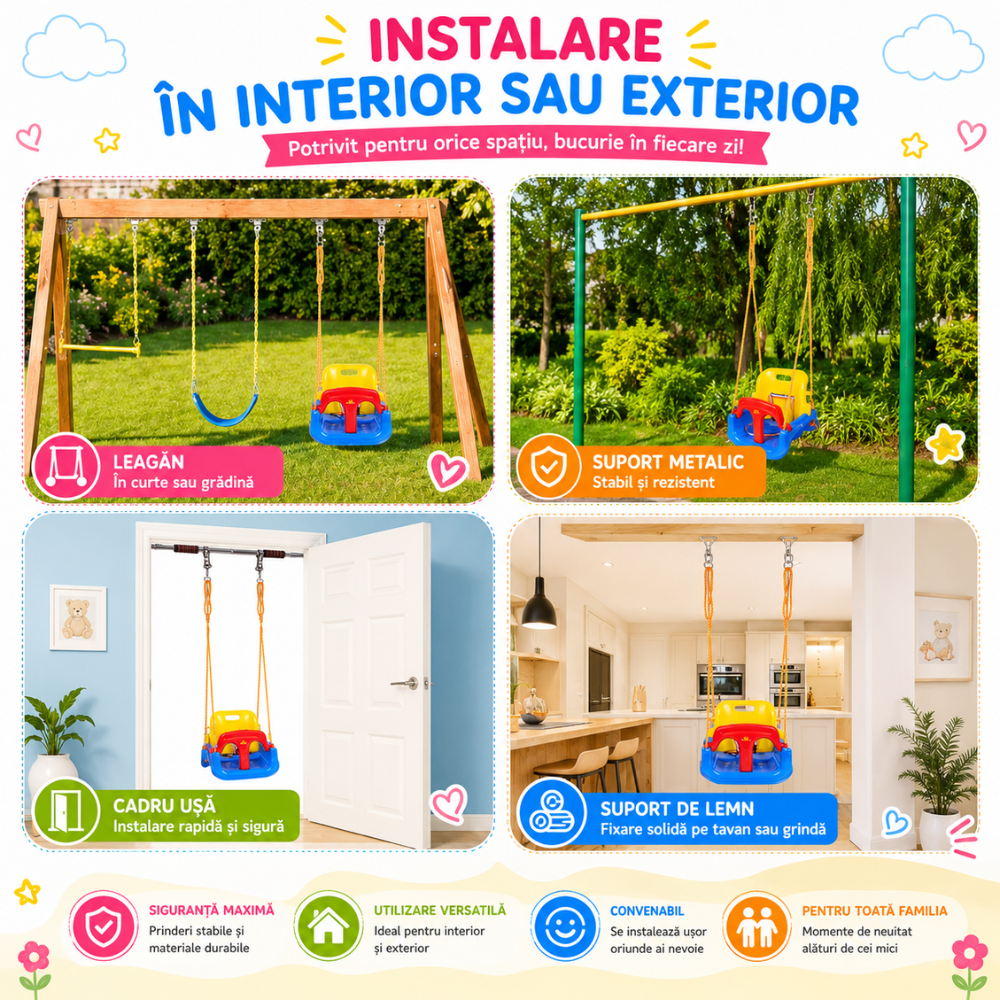 Leagan Copii 3 in 1 de Exterior si Interior KidProtect Swing Buddy