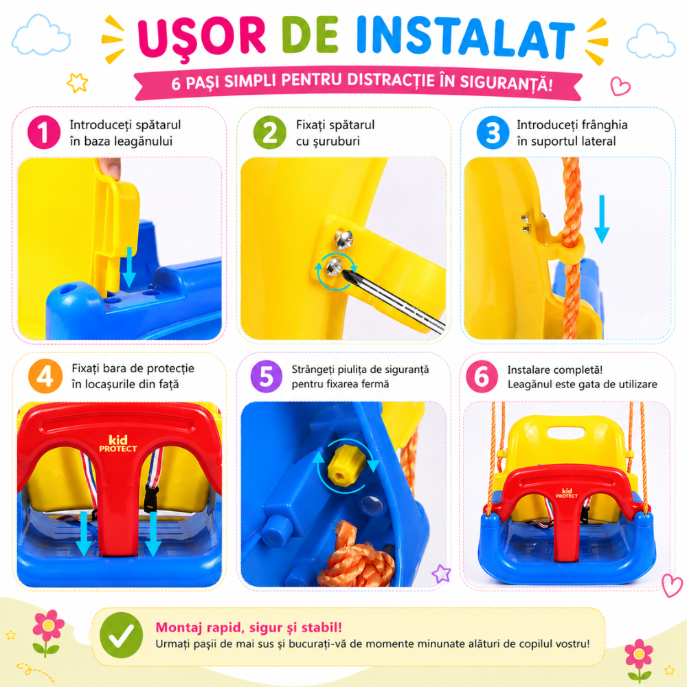 Leagan Copii 3 in 1 de Exterior si Interior KidProtect Swing Buddy