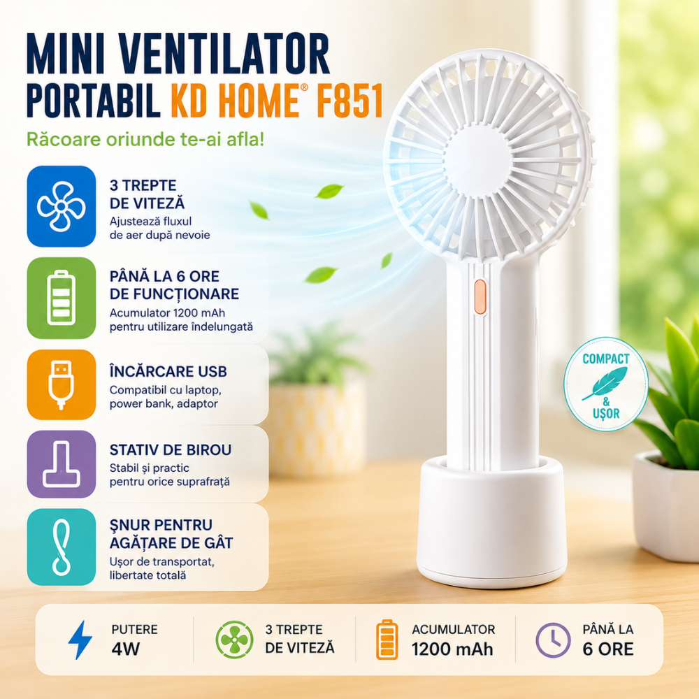 Mini ventilator portabil KD Home F851