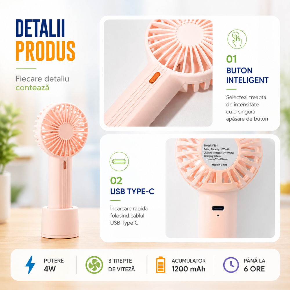 Mini ventilator portabil KD Home F851
