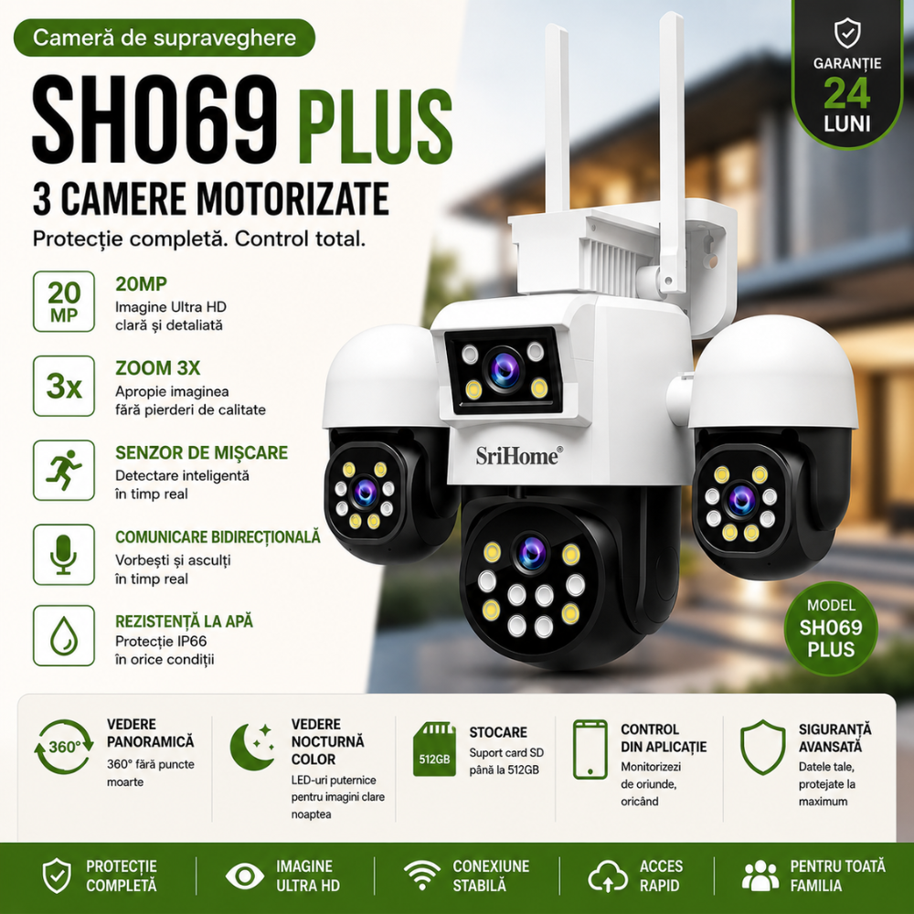 Camera Cvadrupla De Supraveghere Video WIFI CCTV SriHome™ SH069 Plus