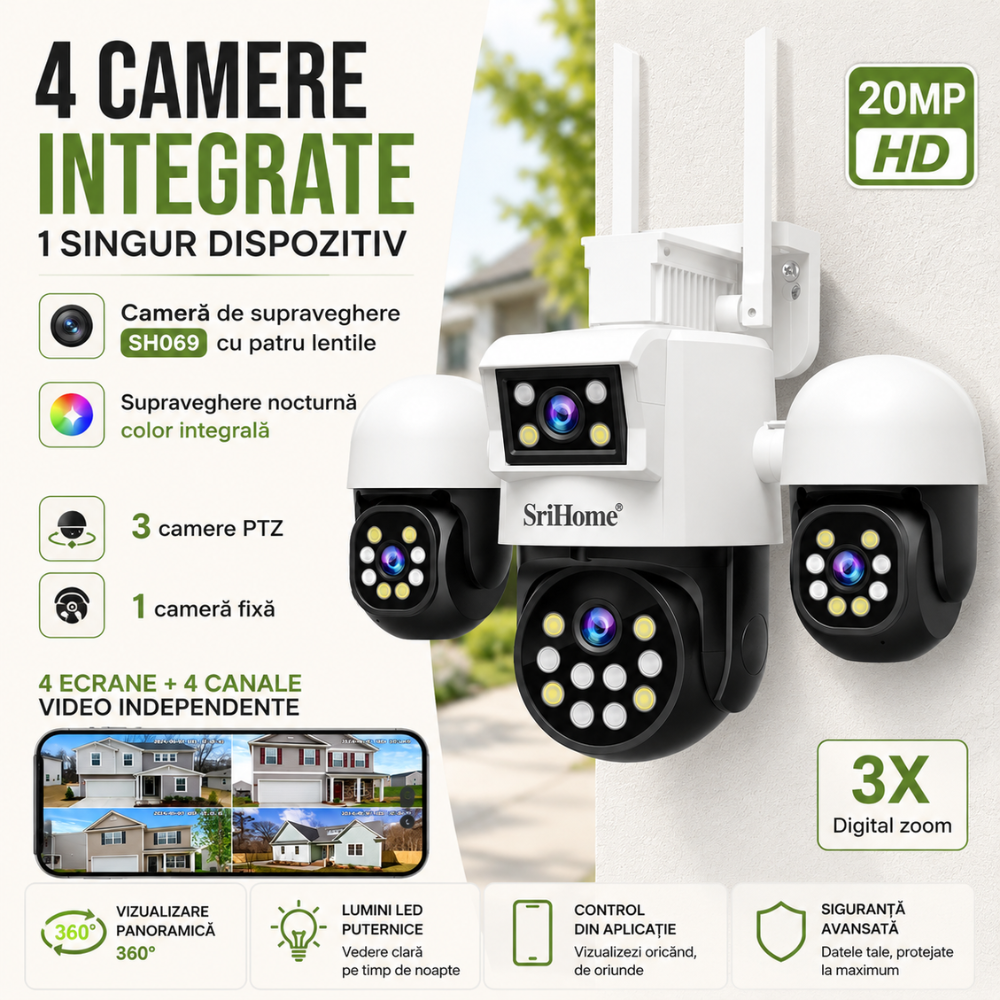 Camera Cvadrupla De Supraveghere Video WIFI CCTV SriHome™ SH069 Plus
