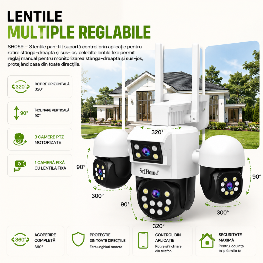 Camera Cvadrupla De Supraveghere Video WIFI CCTV SriHome™ SH069 Plus