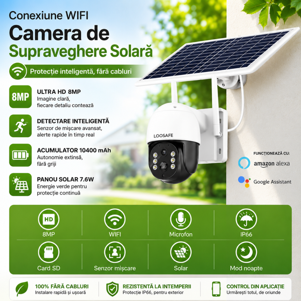 Camera de Supraveghere Solara WIFI Loosafe WiFiGuard TQ5+, 8MP, Negru