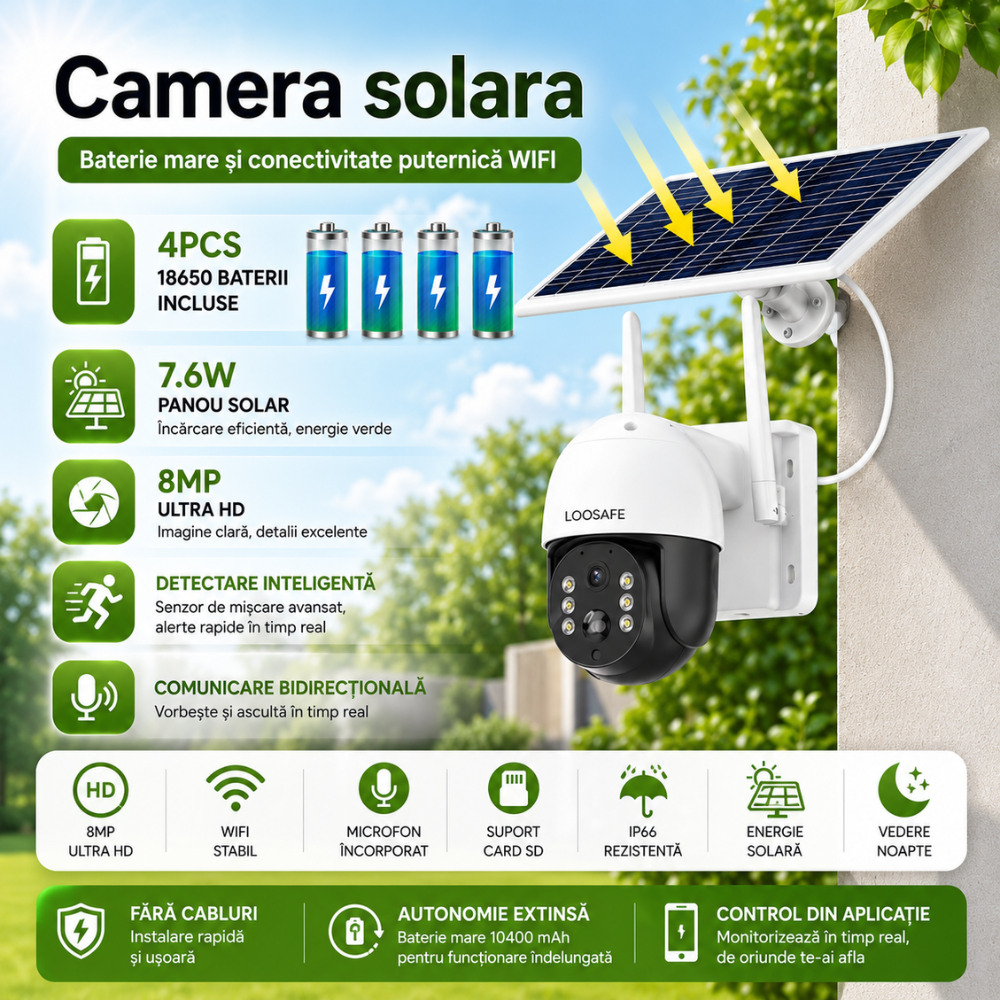 Camera de Supraveghere Solara WIFI Loosafe WiFiGuard TQ5+, 8MP, Negru