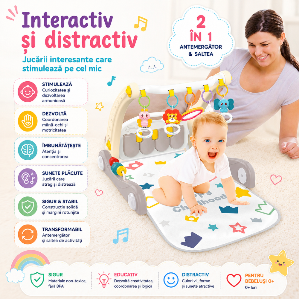 Antemergator si saltea activitati Copii 2 in 1 KidProtect Piano