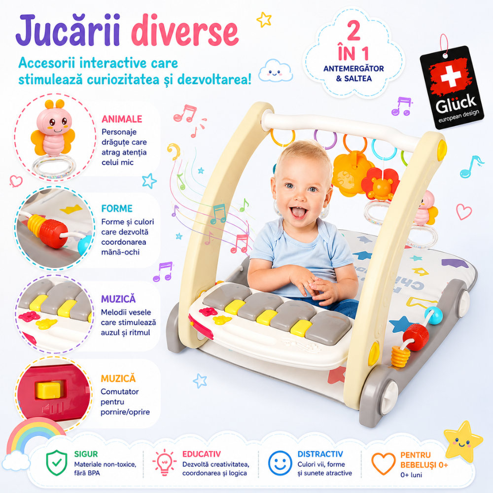 Antemergator si saltea activitati Copii 2 in 1 KidProtect Piano