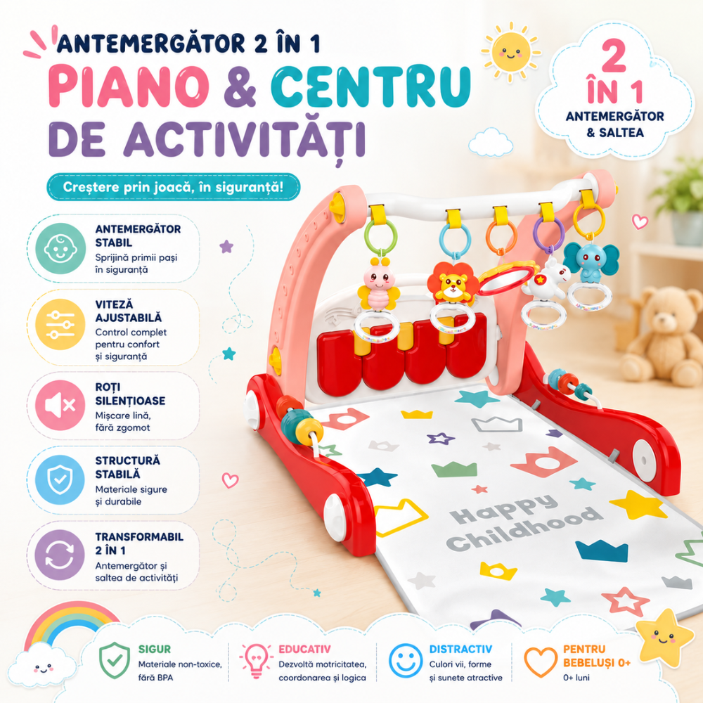 Antemergator si saltea activitati Copii 2 in 1 KidProtect Piano