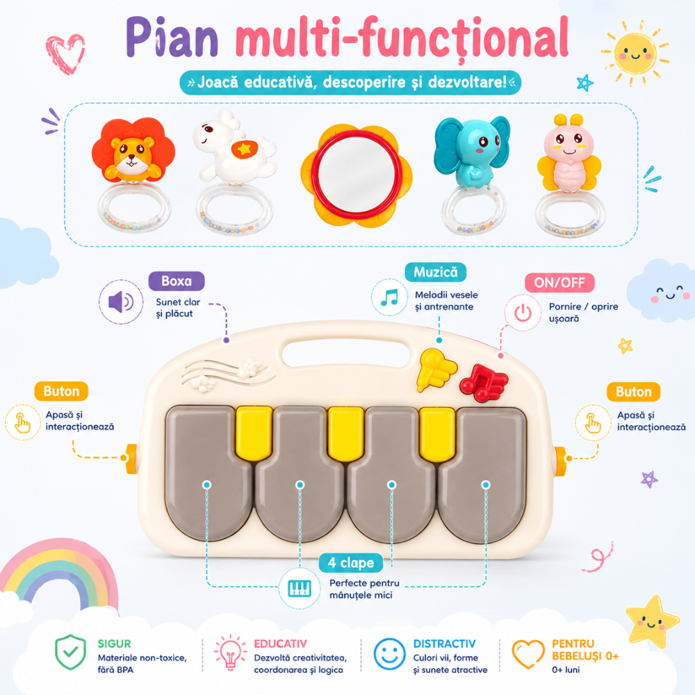 Antemergator si saltea activitati Copii 2 in 1 KidProtect Piano