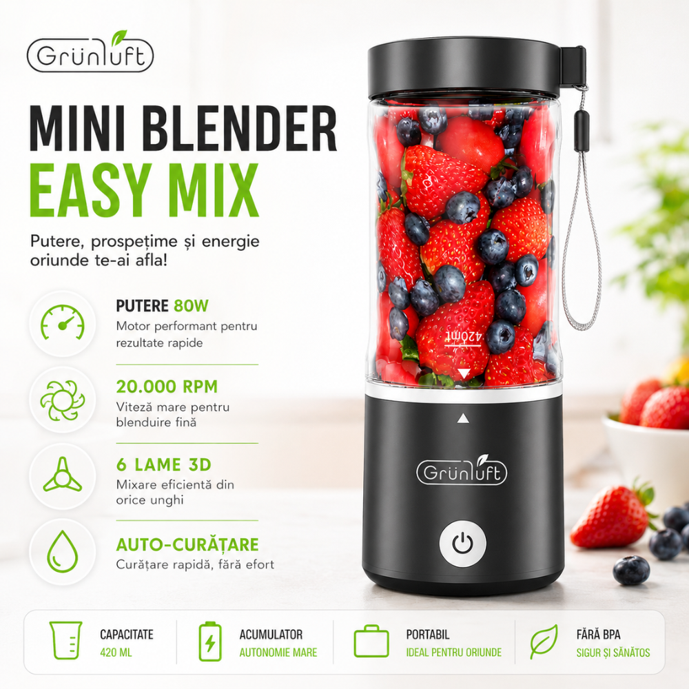 Mini Blender Electric, Grunluft Easy Mix