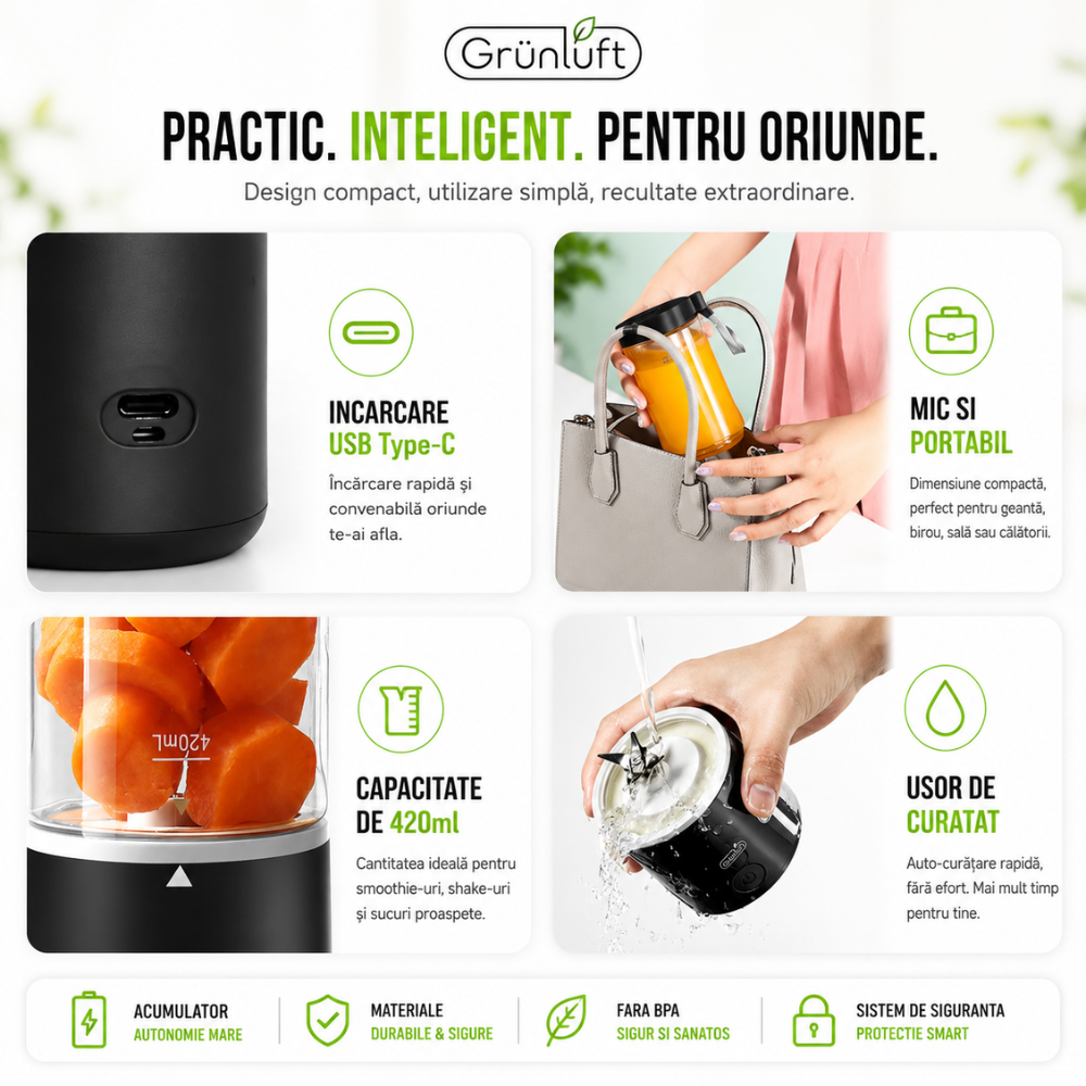 Mini Blender Electric, Grunluft Easy Mix