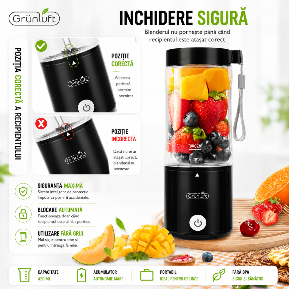 Mini Blender Electric, Grunluft Easy Mix