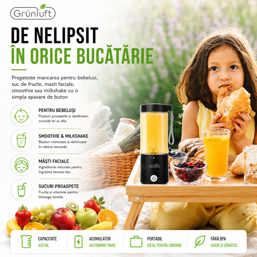 Mini Blender Electric, Grunluft Easy Mix