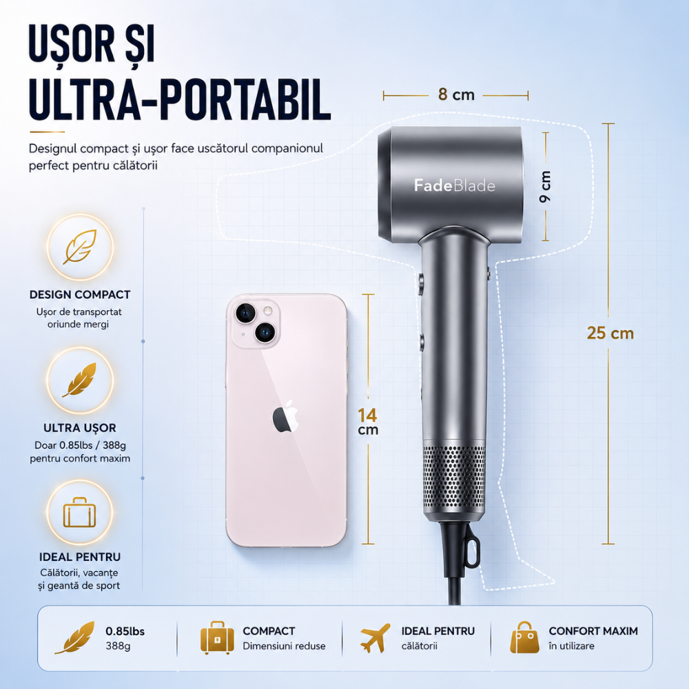 Uscator de Par Profesional FadeBlade ProVortex Ultra,  Gri