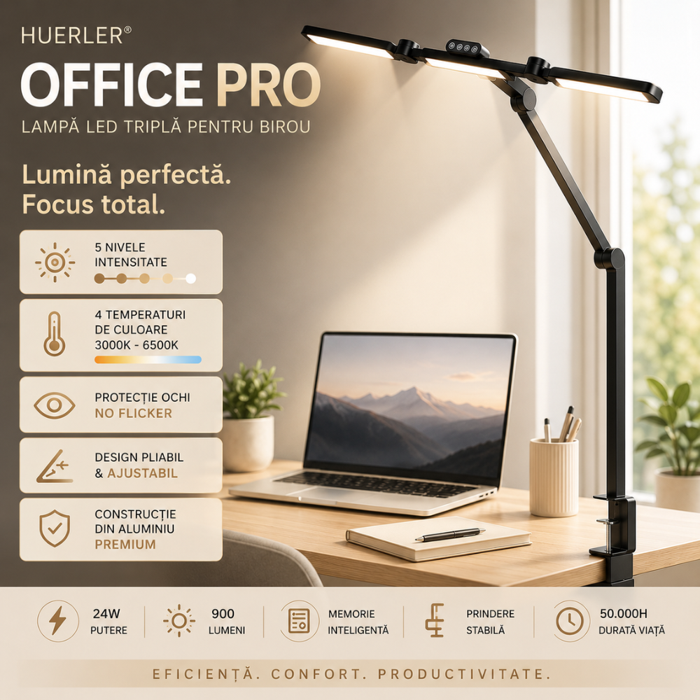 Lampa de birou LED tripla Huerler Office Pro