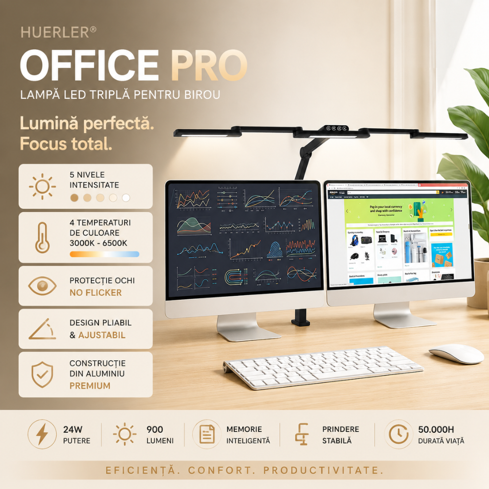 Lampa de birou LED tripla Huerler Office Pro