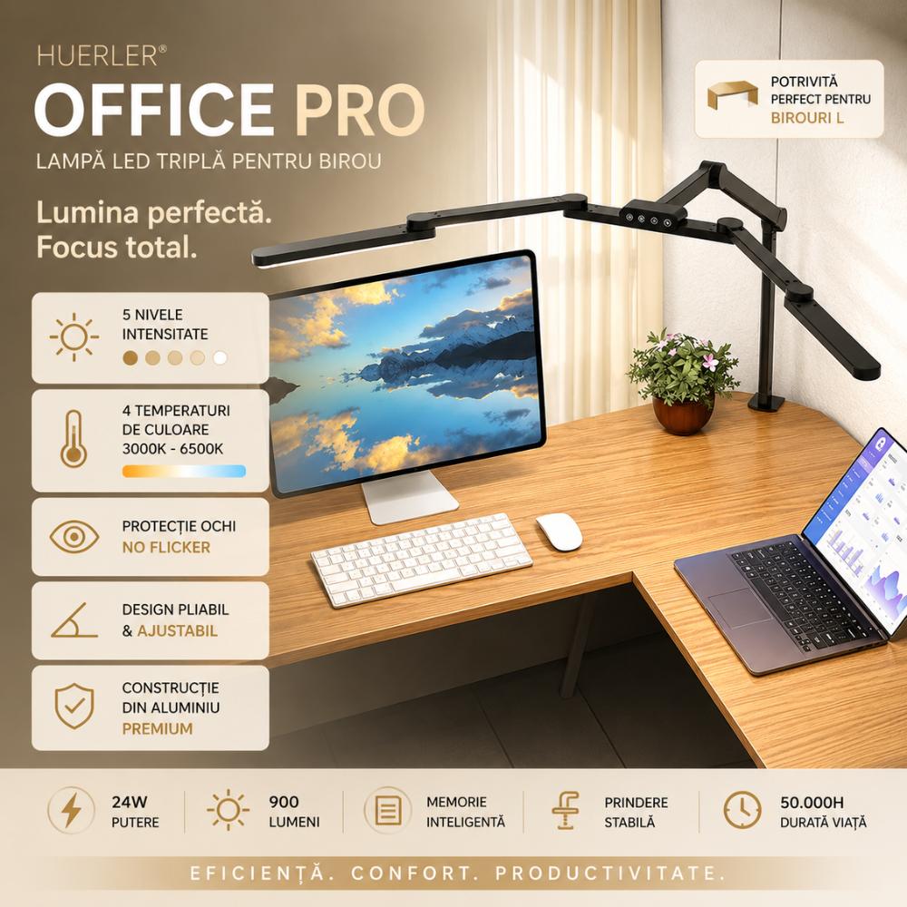 Lampa de birou LED tripla Huerler Office Pro