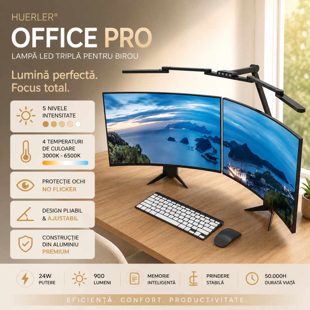 Lampa de birou LED tripla Huerler Office Pro