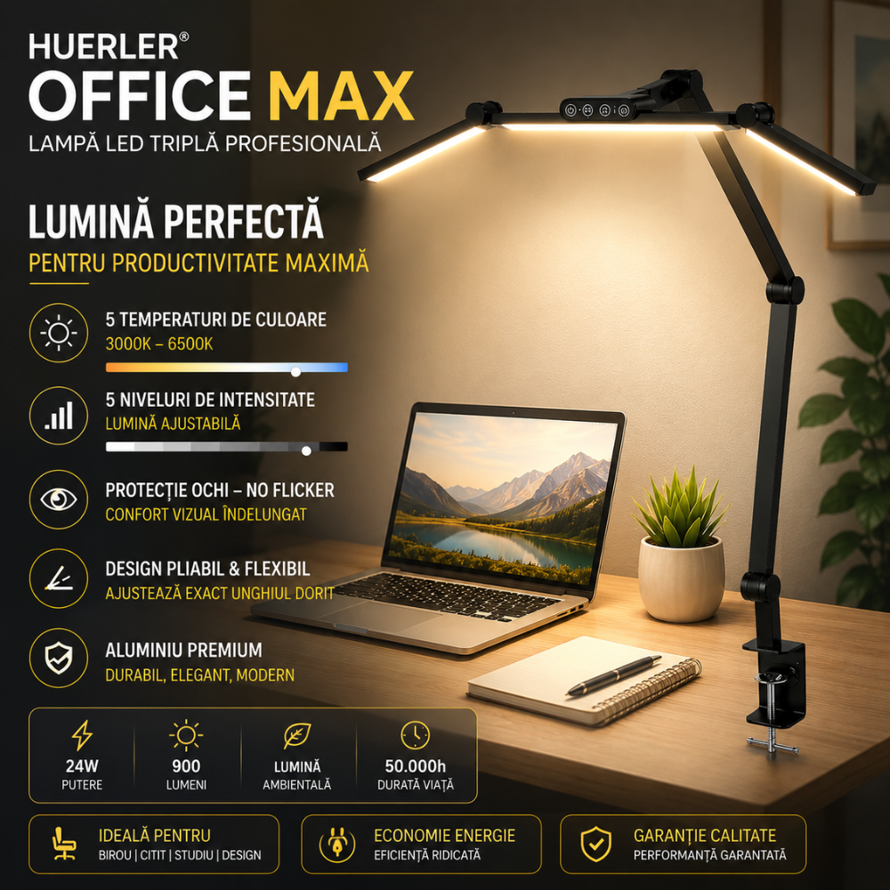 Lampa de birou LED tripla Huerler Office Max