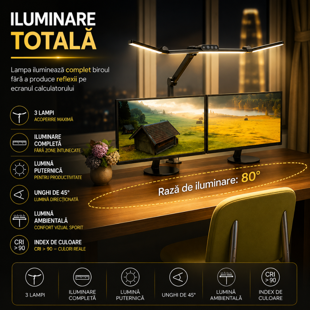 Lampa de birou LED tripla Huerler Office Max