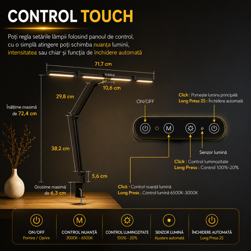 Lampa de birou LED tripla Huerler Office Max
