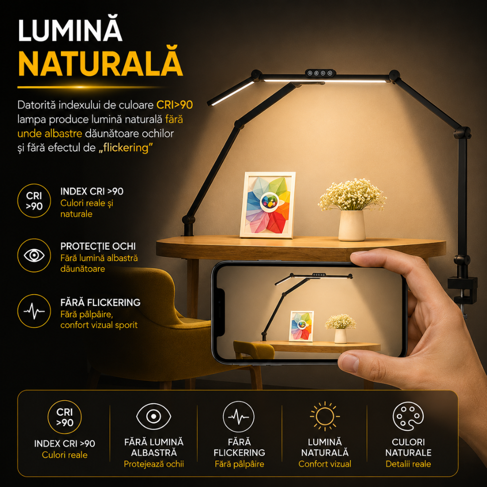 Lampa de birou LED tripla Huerler Office Max