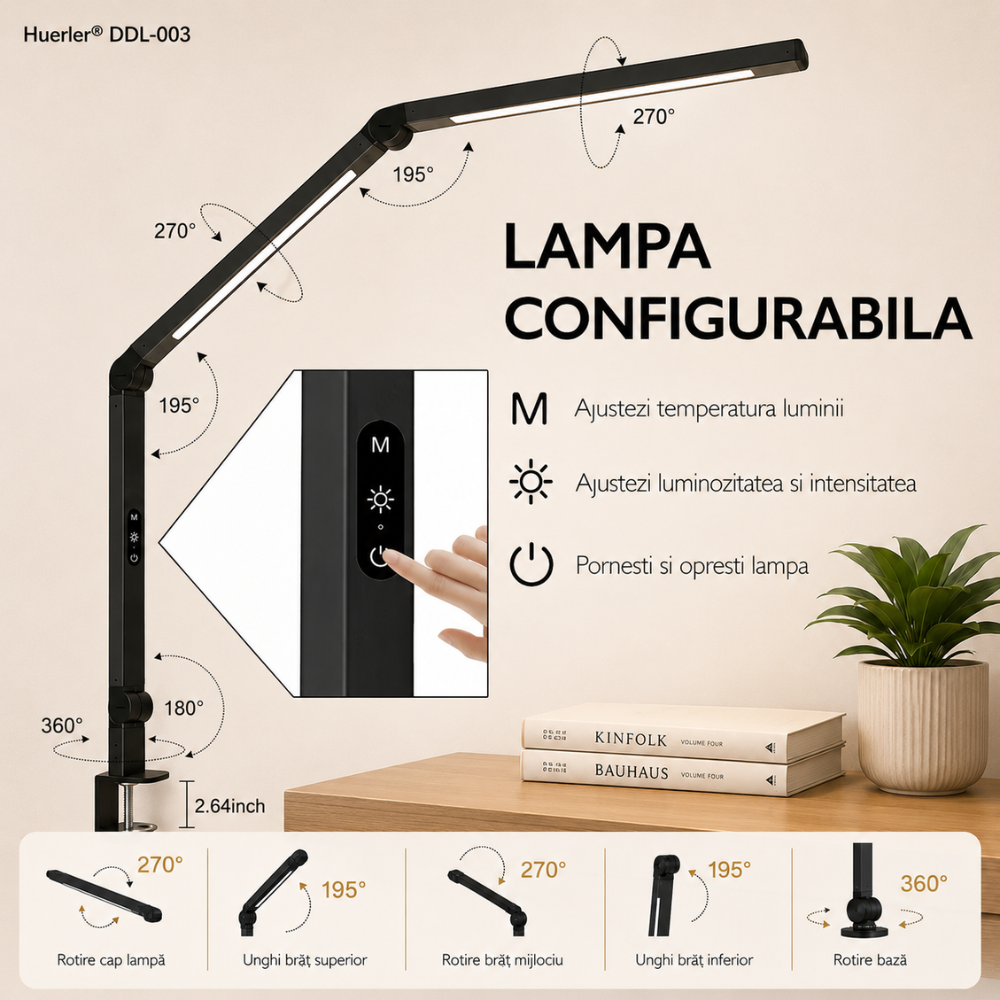 Lampa de birou LED dubla Huerler DDL-003