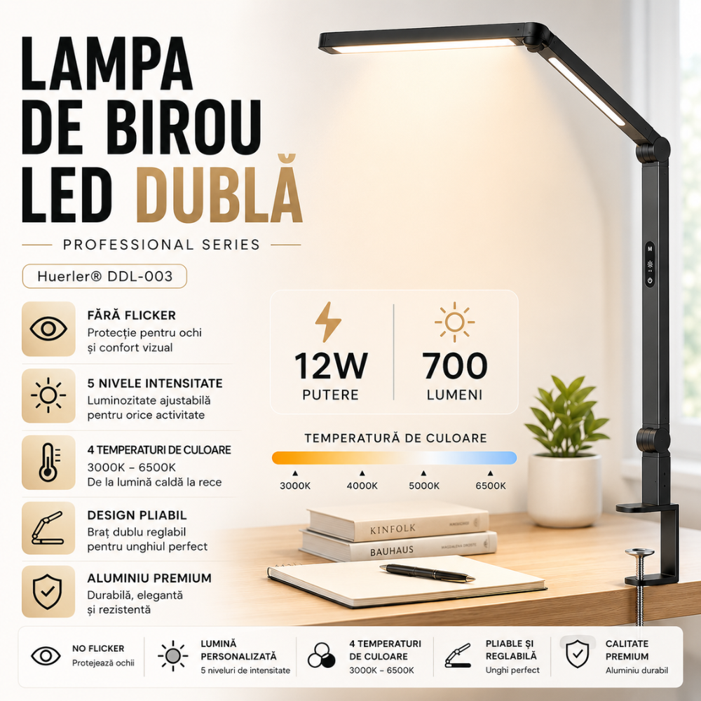 Lampa de birou LED dubla Huerler DDL-003