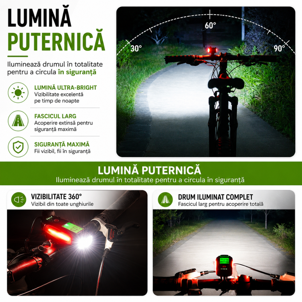 Far bicicleta cu ciclocomputer Huerler AS-08-08