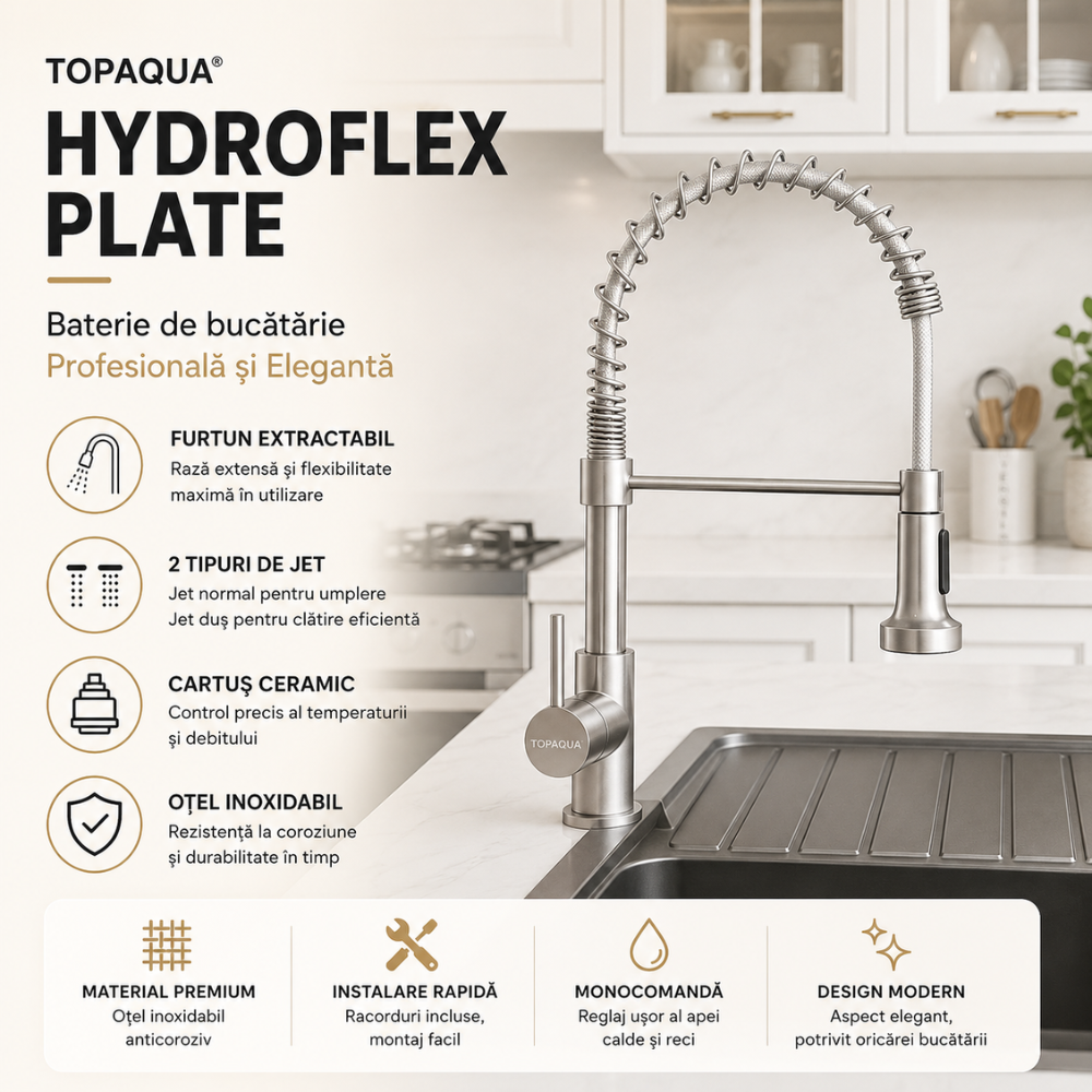 Baterie Bucatarie Chiuveta Flexibila Topaqua HydroFlex Plate