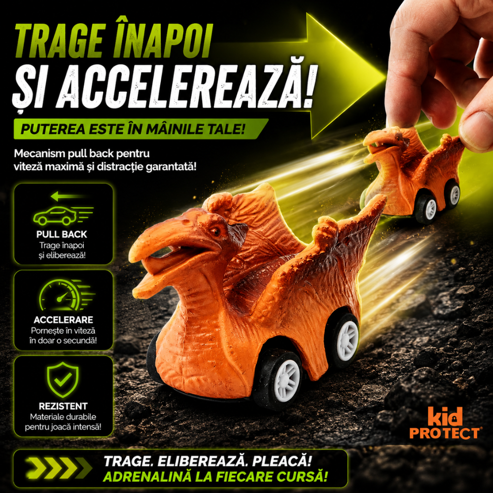 Set Camion Tit De Jucarie Pentru Copii Transport, KidProtect DinoHaul Car Carrier, 3 ani+