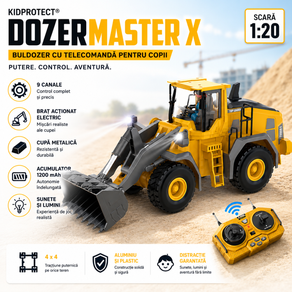 Buldozer Cu Telecomanda Pentru Copii KidProtect DozerMaster X